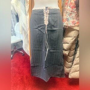 Chic Pinstripe Skirt with Lace Accent